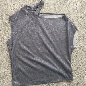 RTA One Shoulder Iridescent Glitter Top